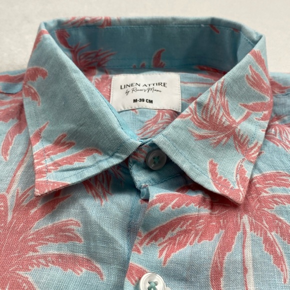 Linen Attire by Ranee’s Miami Linen Resort/Tropical LS Button Shirt (Blue/Pink) - Picture 7 of 16